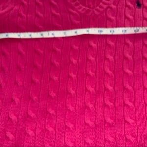 Ralph Lauren Sport Women's Pink Vneck Cable Knit Sweater in Large